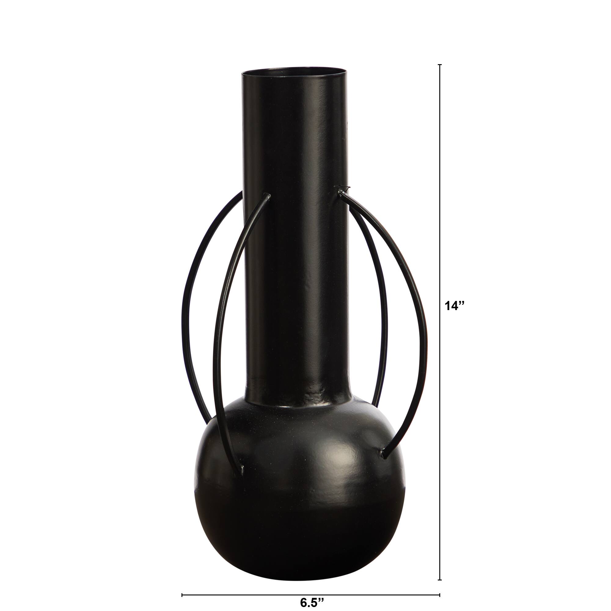 14" Black Contemporary Metal Vase